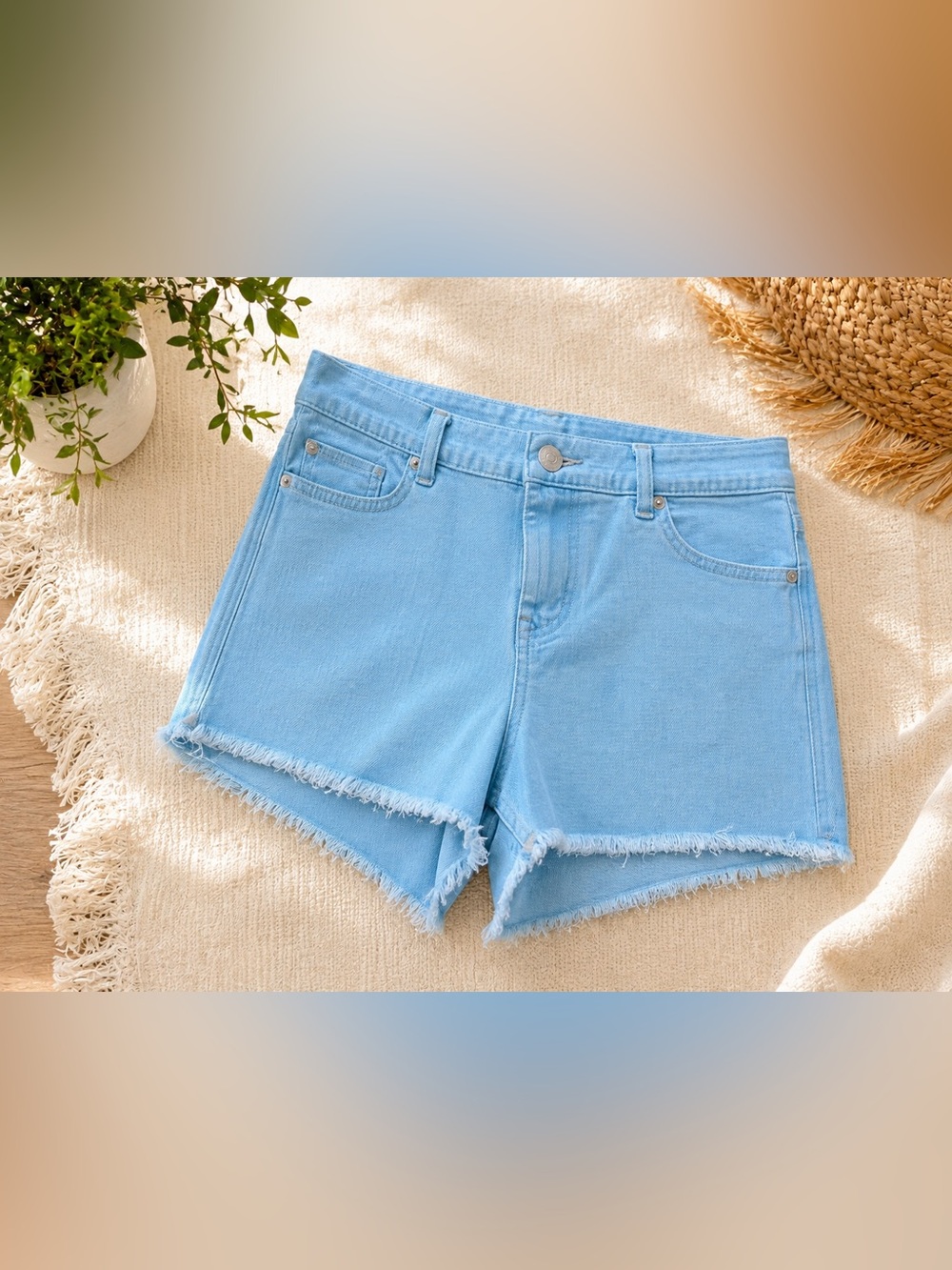 Hudson Light Blue Frayed Denim Shorts – Size 28